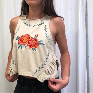 Floral Embroidered suede Zara top